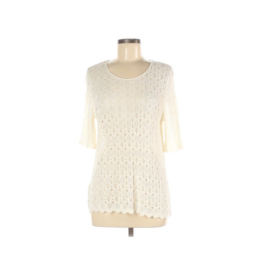 Ann Taylor Loft White Lace Blouse Sz Medium Open Weave Unlined